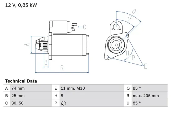 Starter 12 V 0,85 kW BOSCH 0 986 025 640 Bild Starter 12 V 0,85 kW BOSCH 0 986 025 640