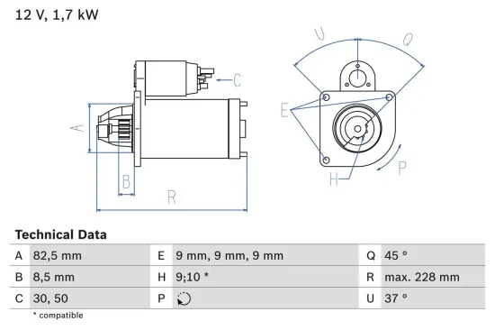 Starter 12 V 1,7 kW BOSCH 0 986 025 660 Bild Starter 12 V 1,7 kW BOSCH 0 986 025 660