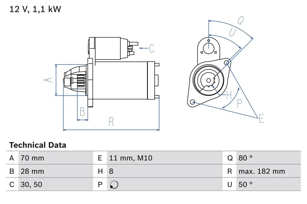 Starter 12 V 1,1 kW BOSCH 0 986 025 760