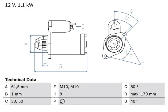 Starter 12 V 1,1 kW BOSCH 0 986 025 770 Bild Starter 12 V 1,1 kW BOSCH 0 986 025 770