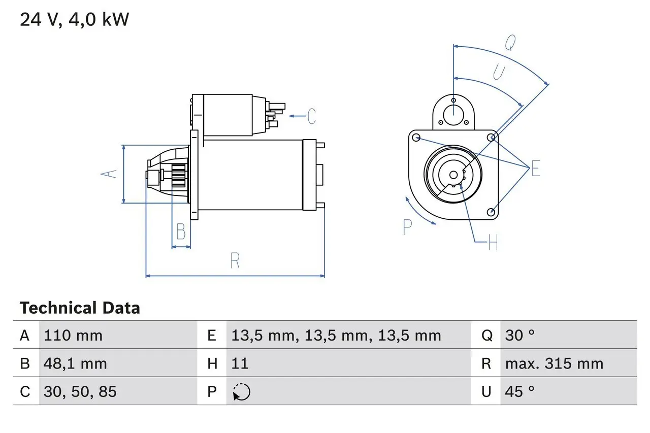 Starter 24 V 4 kW BOSCH 0 986 025 890 Bild Starter 24 V 4 kW BOSCH 0 986 025 890