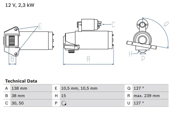 Starter 12 V 2,3 kW BOSCH 0 986 025 950 Bild Starter 12 V 2,3 kW BOSCH 0 986 025 950