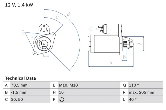 Starter 12 V 1,4 kW BOSCH 0 986 025 960 Bild Starter 12 V 1,4 kW BOSCH 0 986 025 960