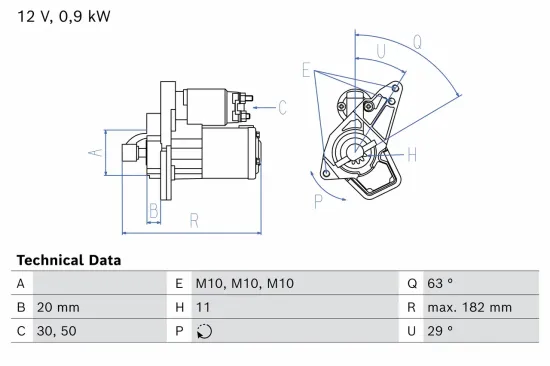 Starter 12 V 1 kW BOSCH 0 986 025 990 Bild Starter 12 V 1 kW BOSCH 0 986 025 990