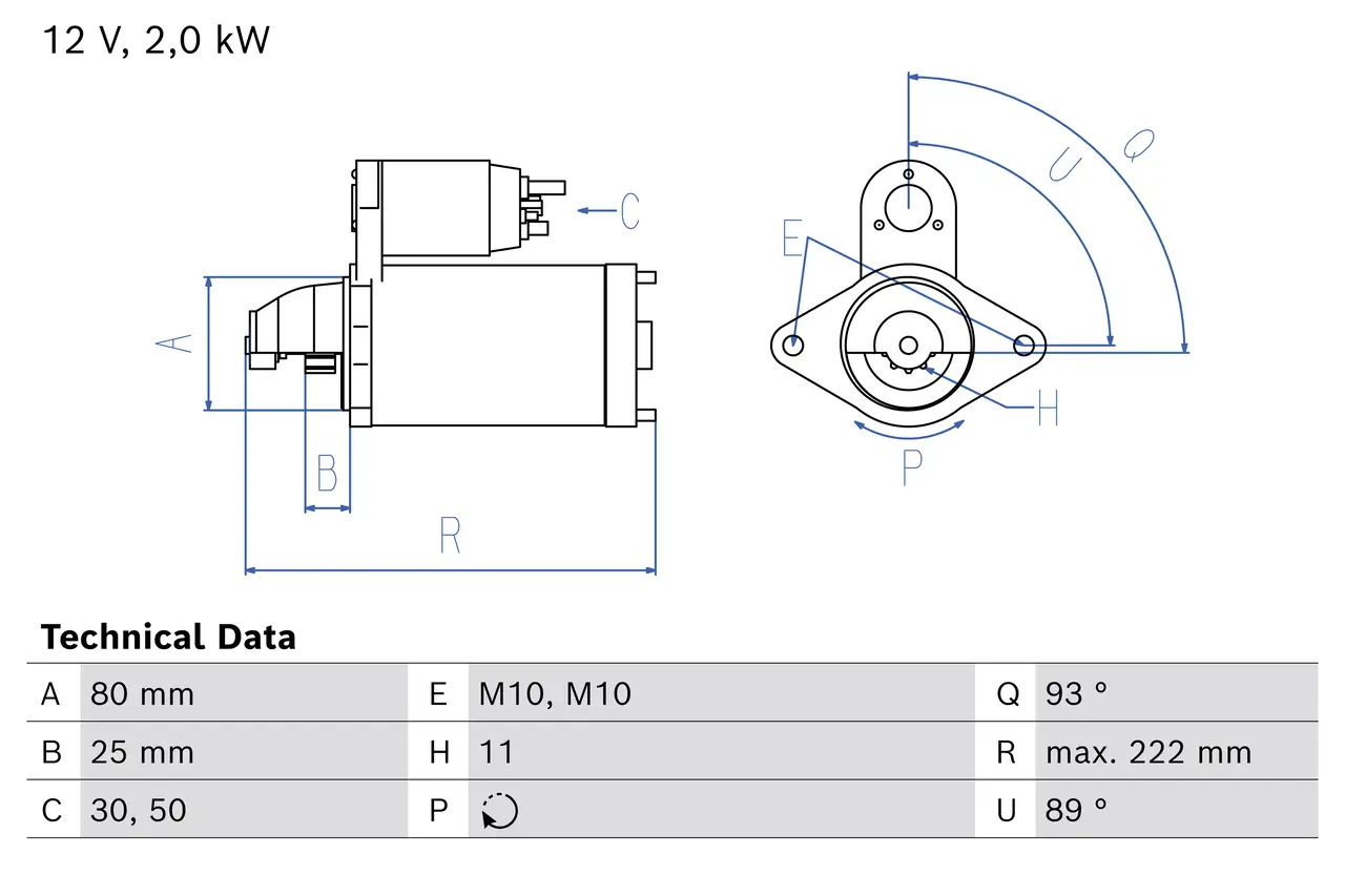 Starter 12 V 2 kW BOSCH 0 986 026 010