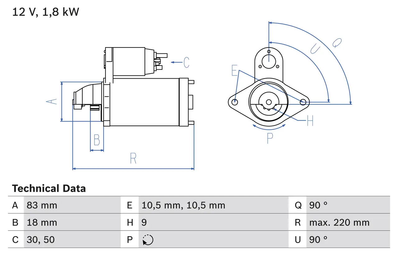 Starter 12 V 1,8 kW BOSCH 0 986 026 050