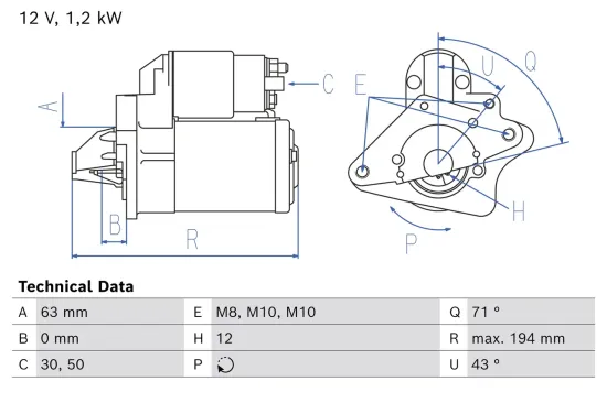 Starter 12 V 1,2 kW BOSCH 0 986 026 060 Bild Starter 12 V 1,2 kW BOSCH 0 986 026 060