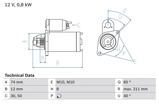 Starter 12 V 0,8 kW BOSCH 0 986 026 070 Bild Starter 12 V 0,8 kW BOSCH 0 986 026 070