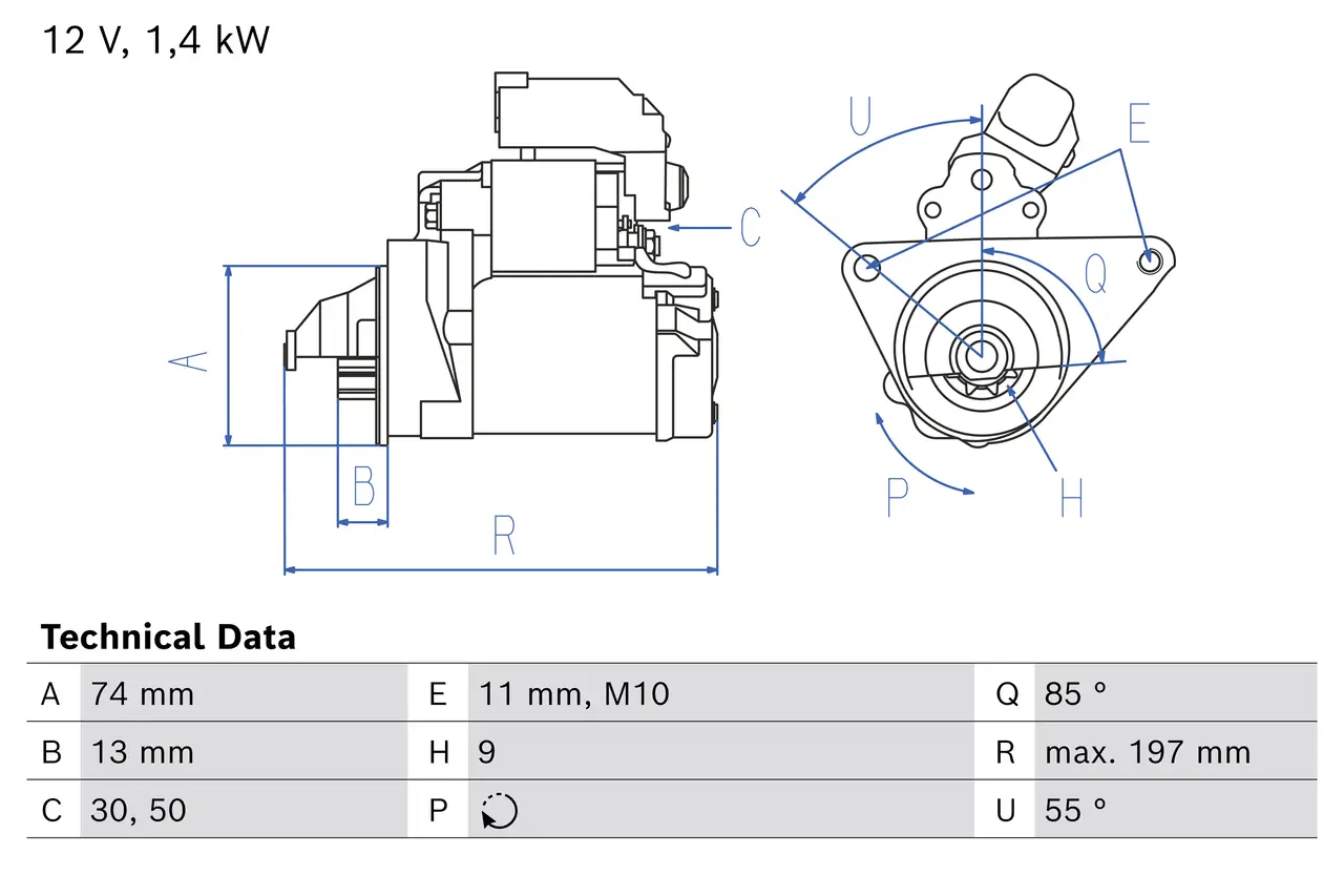 Starter 12 V 1,6 kW BOSCH 0 986 026 110