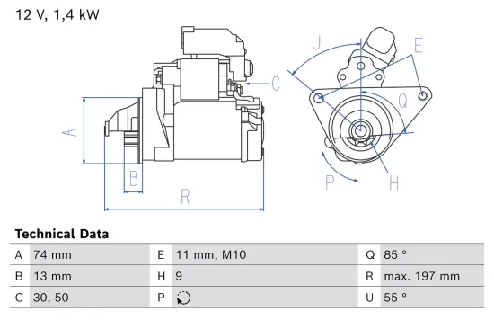 Starter 12 V 1,6 kW BOSCH 0 986 026 110 Bild Starter 12 V 1,6 kW BOSCH 0 986 026 110