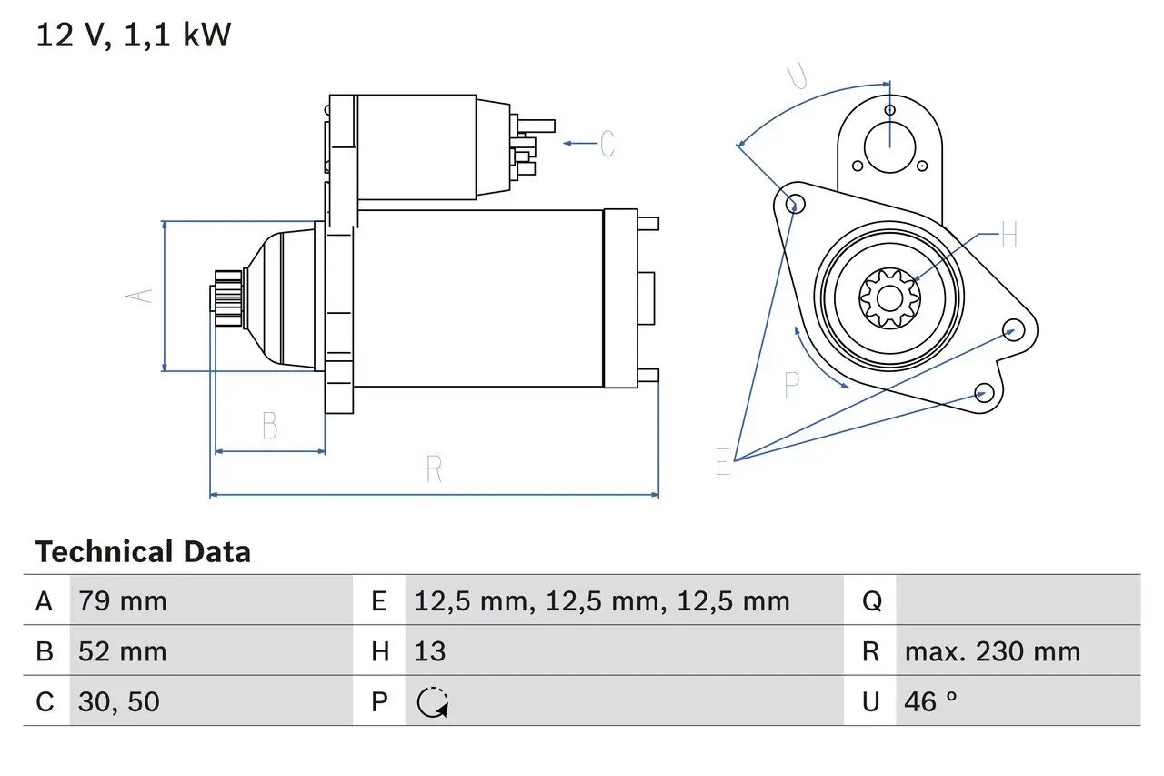 Starter 12 V 1,1 kW BOSCH 0 986 026 130