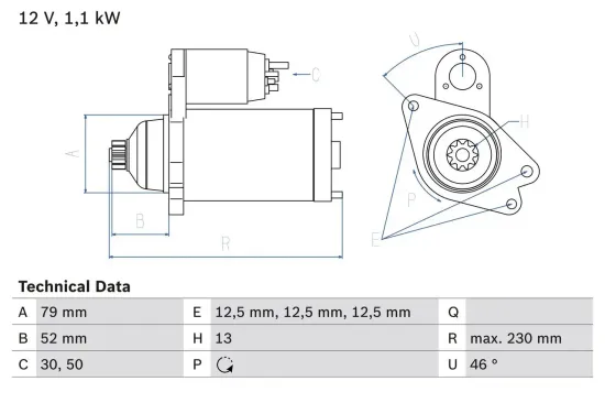 Starter 12 V 1,1 kW BOSCH 0 986 026 130 Bild Starter 12 V 1,1 kW BOSCH 0 986 026 130