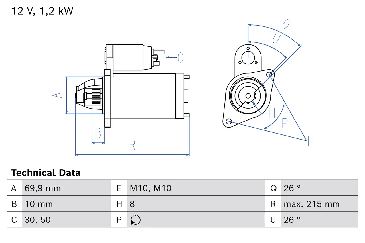 Starter 12 V 1,2 kW BOSCH 0 986 026 180