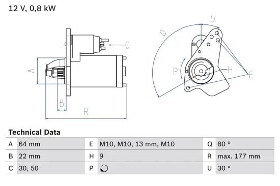 Starter 12 V 0,8 kW BOSCH 0 986 026 250 Bild Starter 12 V 0,8 kW BOSCH 0 986 026 250