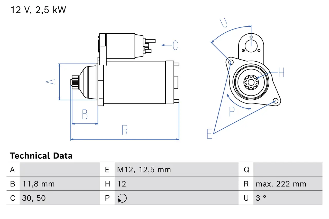 Starter 12 V 2,5 kW BOSCH 0 986 026 450