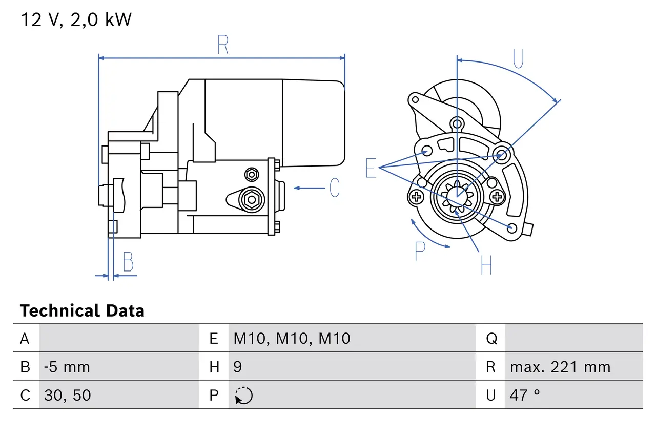 Starter 12 V 2 kW BOSCH 0 986 026 500