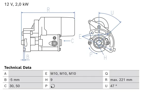 Starter 12 V 2 kW BOSCH 0 986 026 500 Bild Starter 12 V 2 kW BOSCH 0 986 026 500