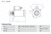 Starter 12 V 1,8 kW BOSCH 0 986 026 510