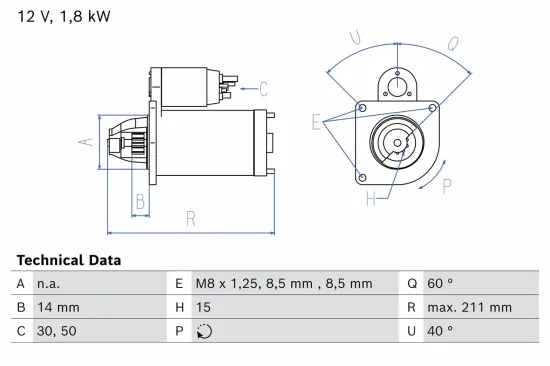Starter 12 V 1,8 kW BOSCH 0 986 026 510 Bild Starter 12 V 1,8 kW BOSCH 0 986 026 510