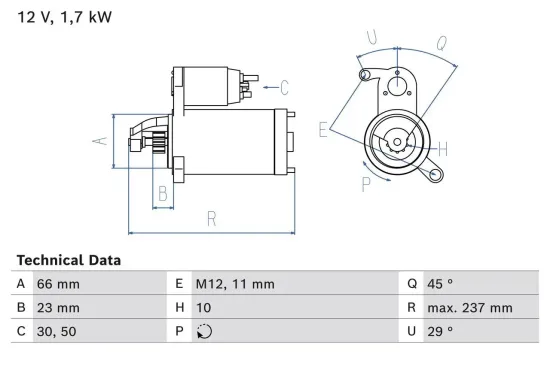 Starter 12 V 1,7 kW BOSCH 0 986 026 520 Bild Starter 12 V 1,7 kW BOSCH 0 986 026 520