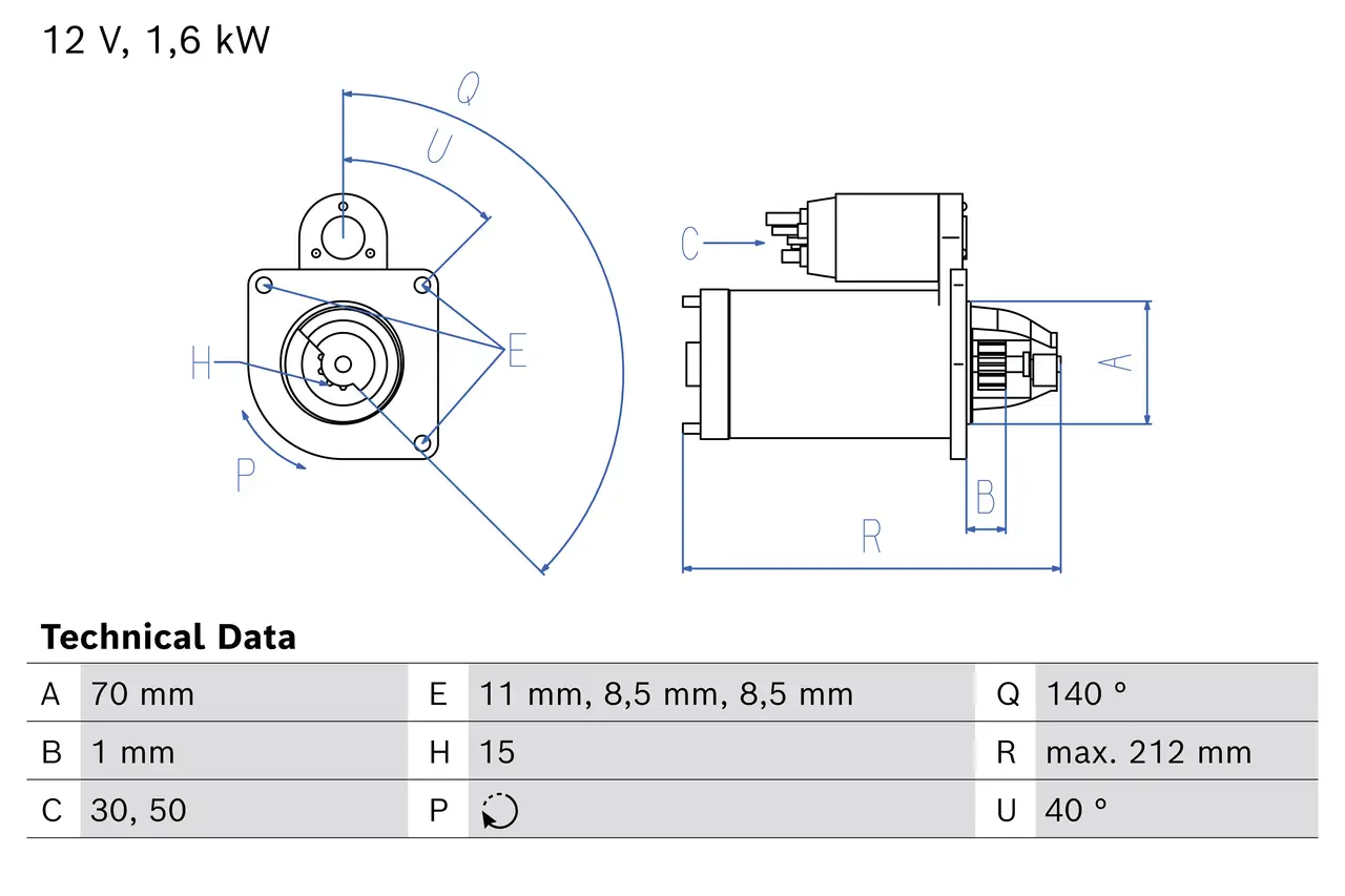 Starter 12 V 1,6 kW BOSCH 0 986 026 530