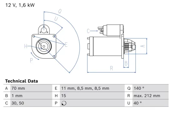 Starter 12 V 1,6 kW BOSCH 0 986 026 530 Bild Starter 12 V 1,6 kW BOSCH 0 986 026 530