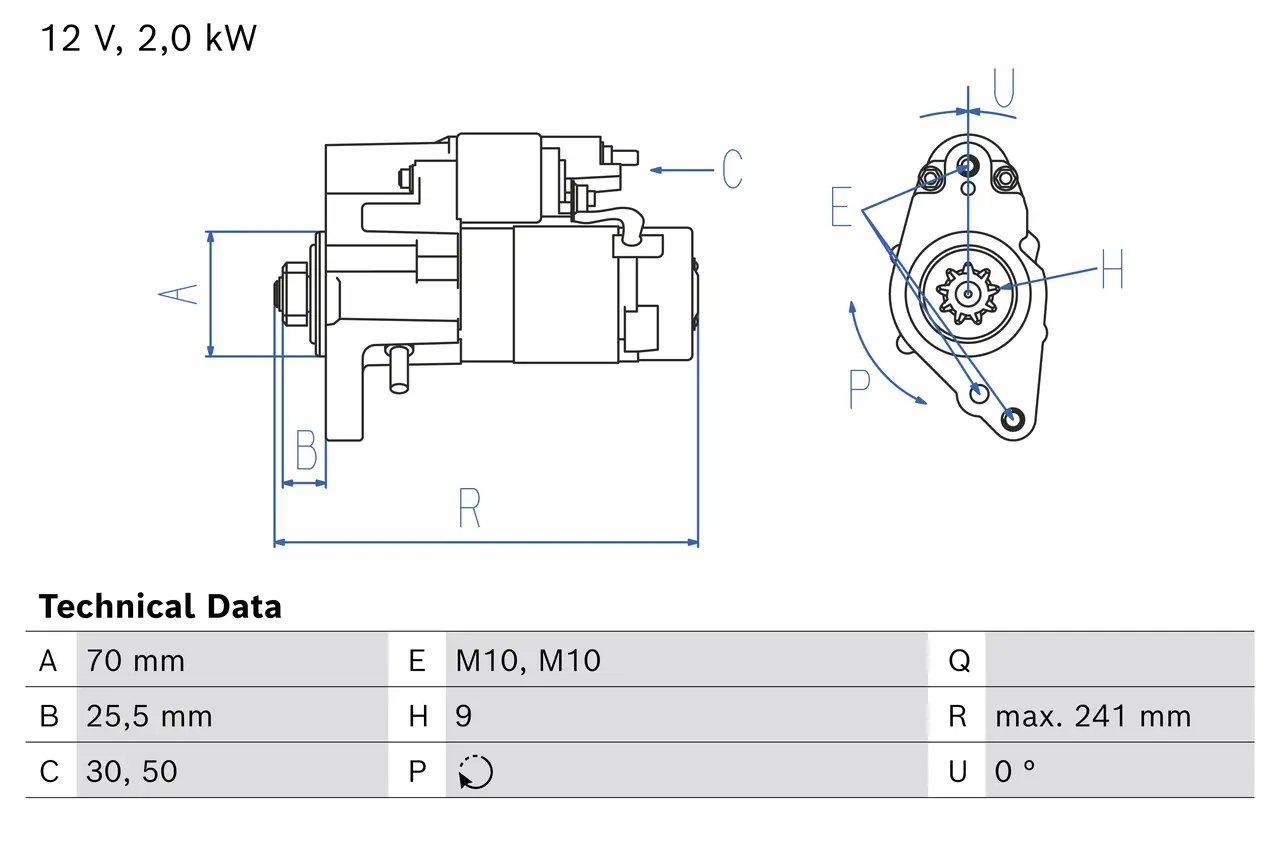 Starter 12 V 2 kW BOSCH 0 986 026 550