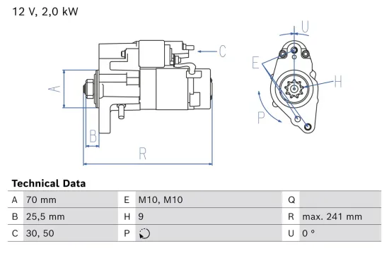 Starter 12 V 2 kW BOSCH 0 986 026 550 Bild Starter 12 V 2 kW BOSCH 0 986 026 550