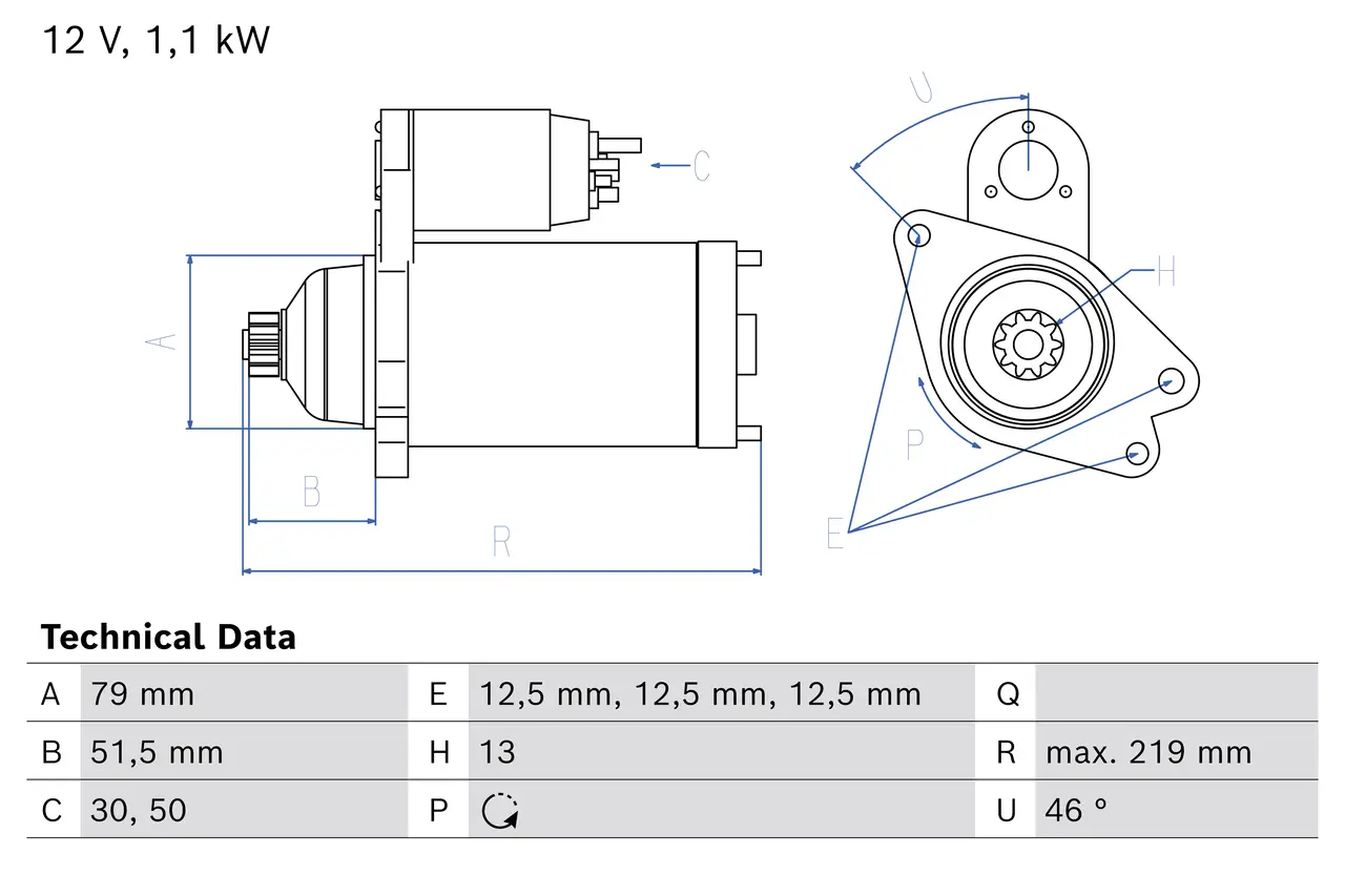 Starter 12 V 1,1 kW BOSCH 0 986 026 870