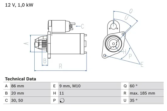 Starter 12 V 1 kW BOSCH 0 986 027 030 Bild Starter 12 V 1 kW BOSCH 0 986 027 030