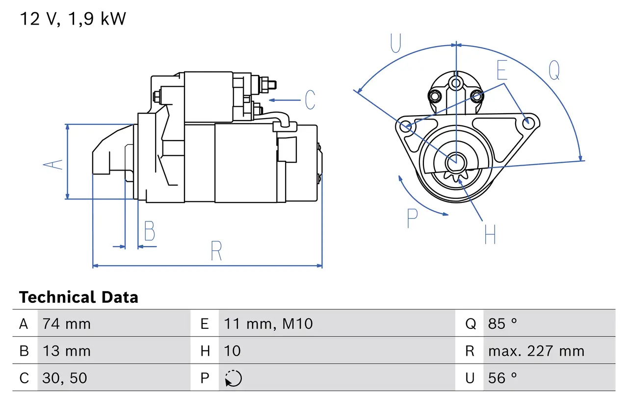 Starter 12 V 1,9 kW BOSCH 0 986 027 050