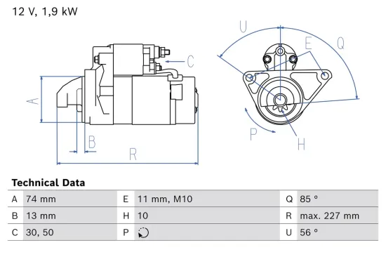 Starter 12 V 1,9 kW BOSCH 0 986 027 050 Bild Starter 12 V 1,9 kW BOSCH 0 986 027 050