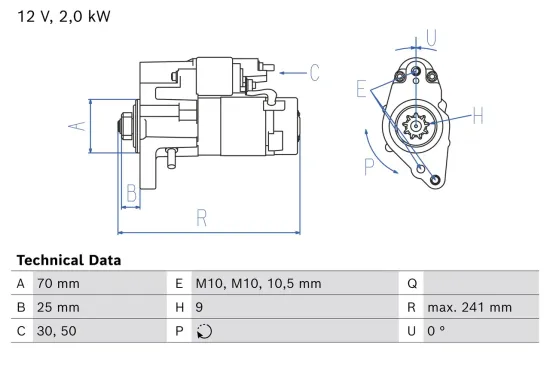 Starter 12 V 2 kW BOSCH 0 986 027 080 Bild Starter 12 V 2 kW BOSCH 0 986 027 080