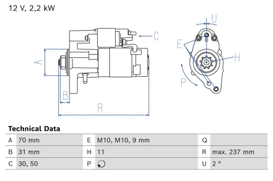 Starter 12 V 2,2 kW BOSCH 0 986 027 150 Bild Starter 12 V 2,2 kW BOSCH 0 986 027 150