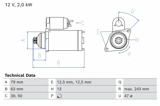 Starter 12 V 2 kW BOSCH 0 986 027 360 Bild Starter 12 V 2 kW BOSCH 0 986 027 360