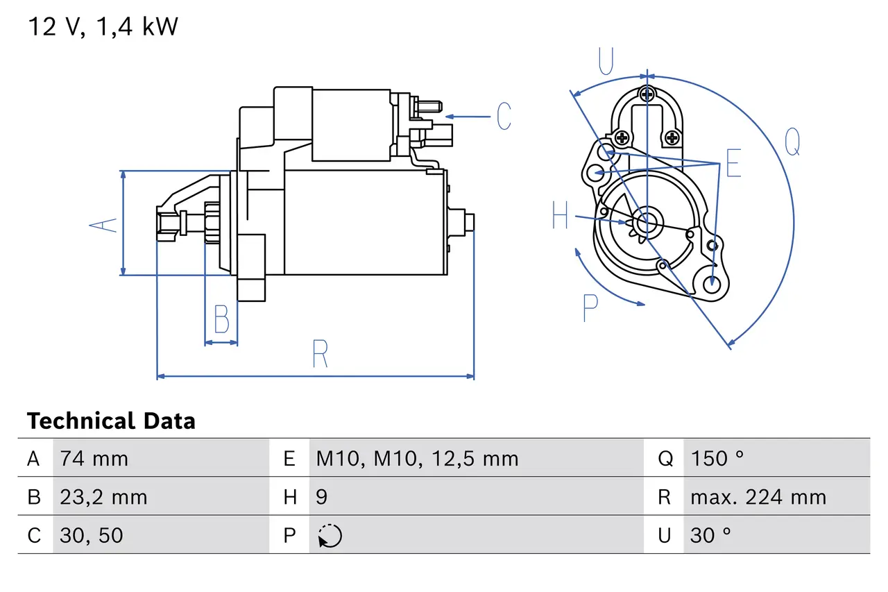 Starter 12 V 1,4 kW BOSCH 0 986 027 480