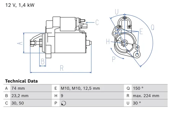 Starter 12 V 1,4 kW BOSCH 0 986 027 480 Bild Starter 12 V 1,4 kW BOSCH 0 986 027 480
