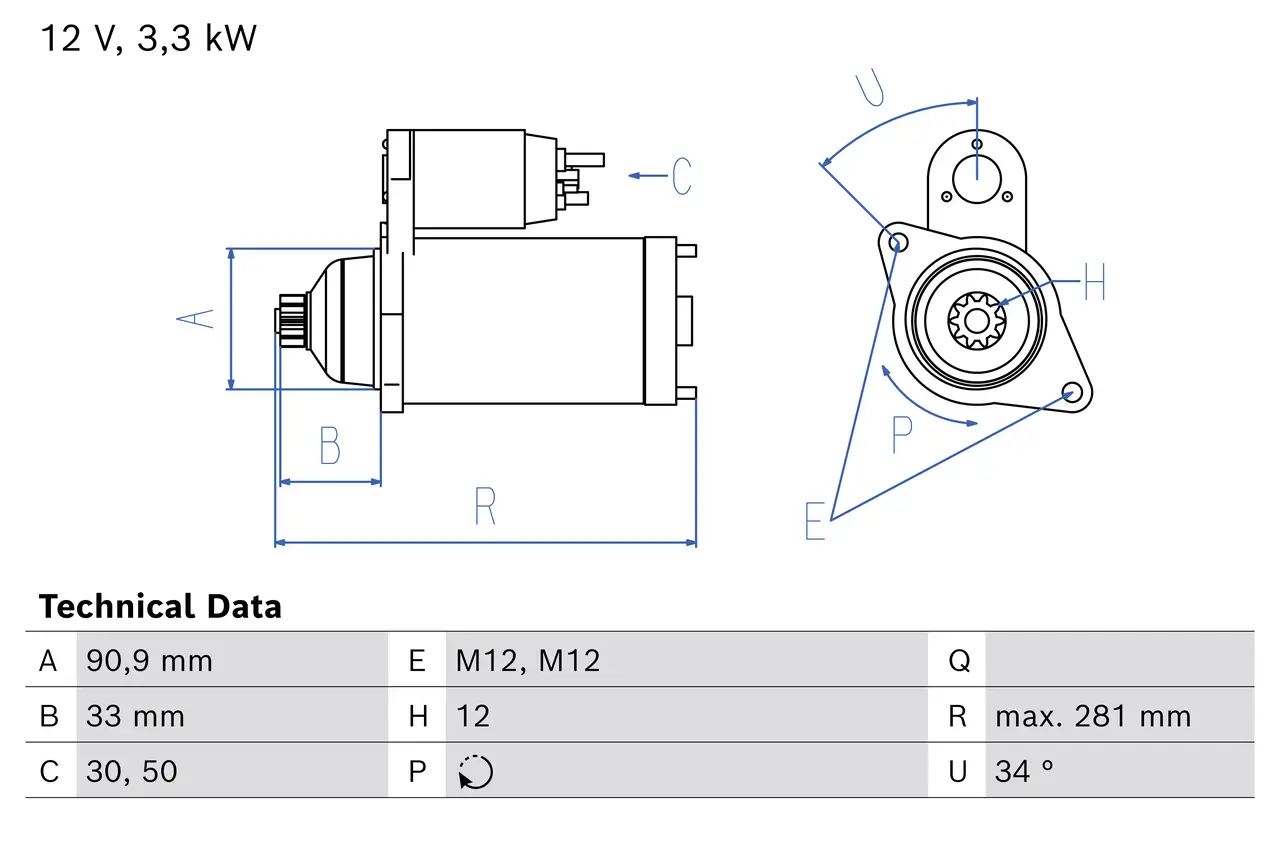 Starter 12 V 3,3 kW BOSCH 0 986 027 650