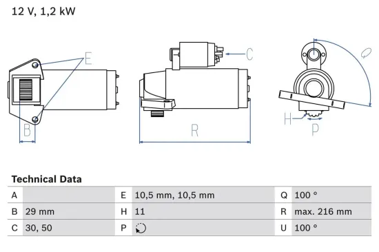 Starter 12 V 1,2 kW BOSCH 0 986 028 010 Bild Starter 12 V 1,2 kW BOSCH 0 986 028 010