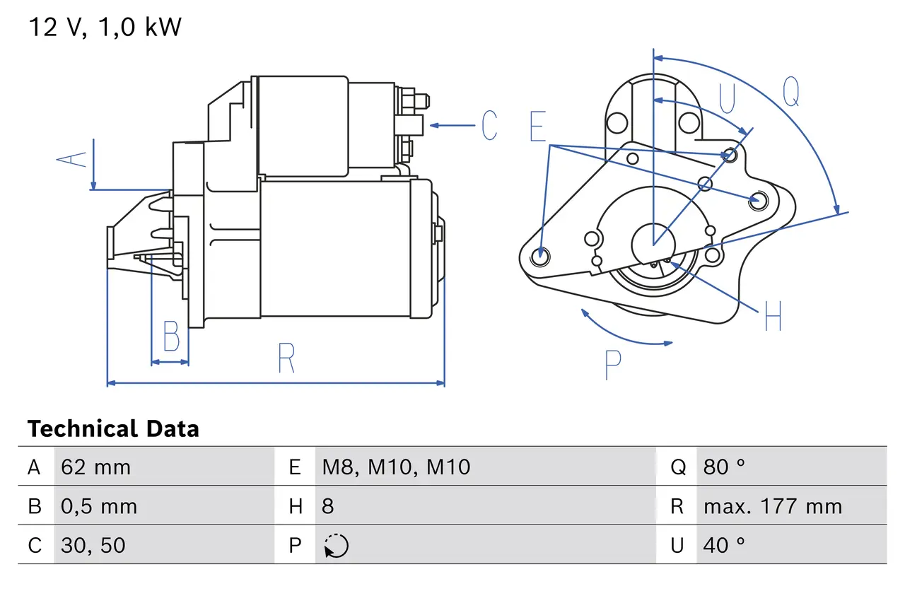 Starter 12 V 1 kW BOSCH 0 986 028 090