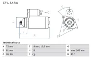 Starter 12 V 1,3 kW BOSCH 0 986 029 000