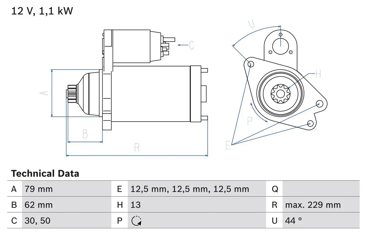 Starter 12 V 1,1 kW BOSCH 0 986 029 110