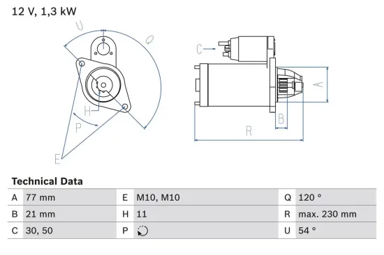 Starter 12 V 1,3 kW BOSCH 0 986 029 130 Bild Starter 12 V 1,3 kW BOSCH 0 986 029 130