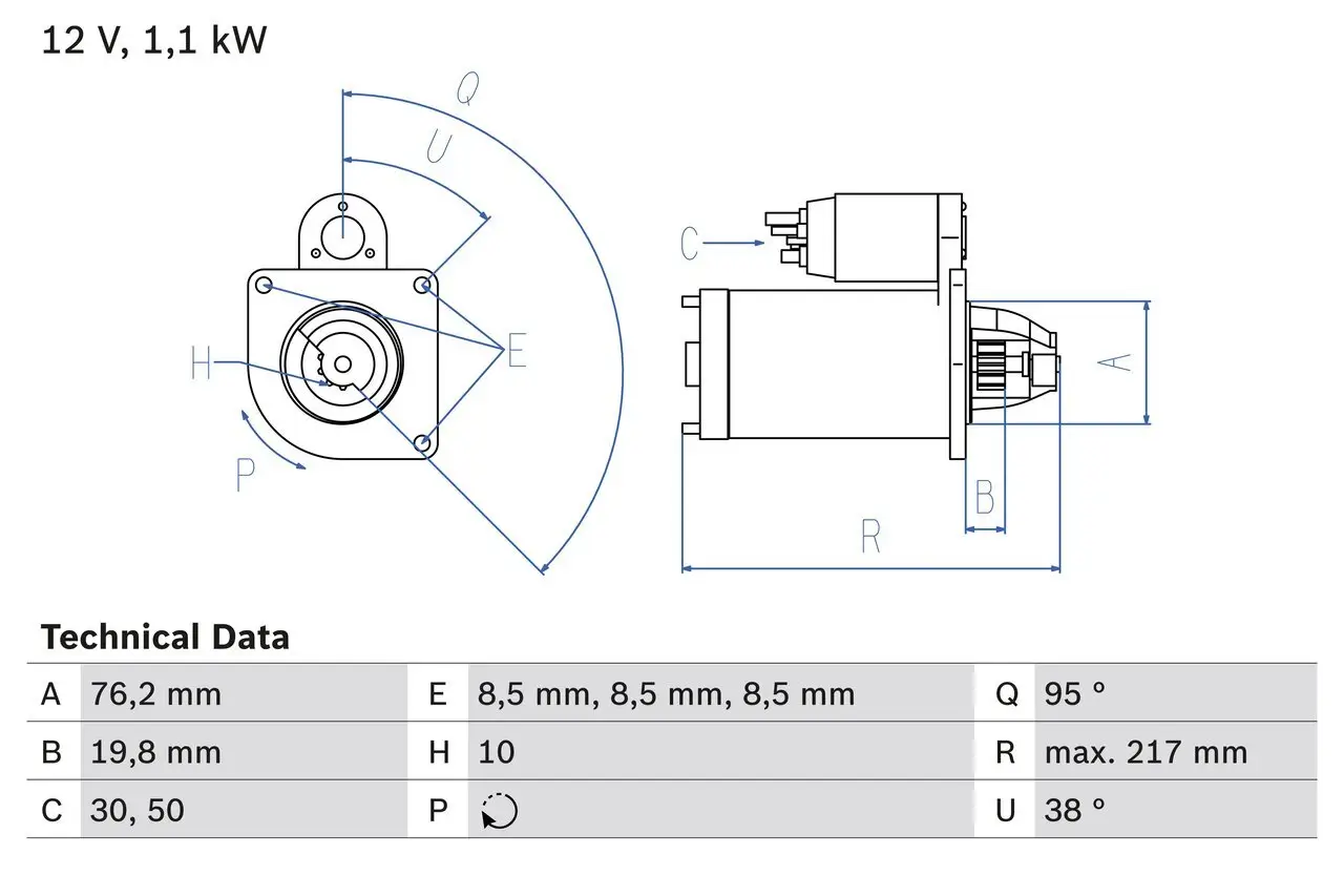 Starter 12 V 1,1 kW BOSCH 0 986 029 150