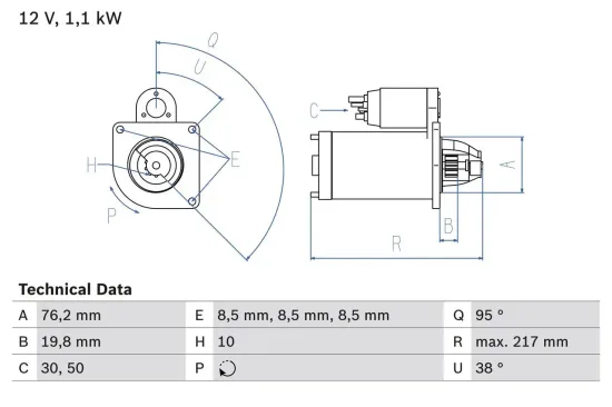 Starter 12 V 1,1 kW BOSCH 0 986 029 150 Bild Starter 12 V 1,1 kW BOSCH 0 986 029 150