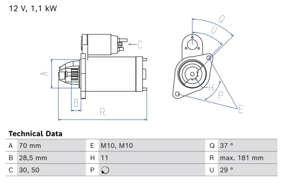 Starter 12 V 1,1 kW BOSCH 0 986 029 170 Bild Starter 12 V 1,1 kW BOSCH 0 986 029 170