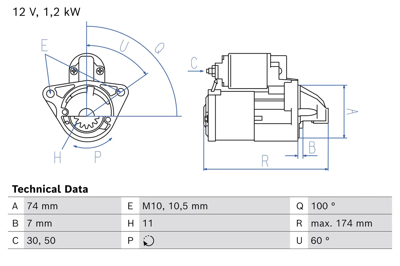 Starter 12 V 1,2 kW BOSCH 0 986 029 260