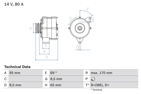 Generator 14 V BOSCH 0 986 034 710 Bild Generator 14 V BOSCH 0 986 034 710