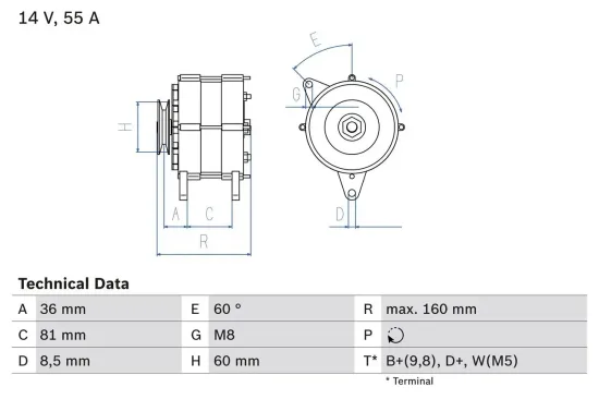 Generator 14 V BOSCH 0 986 036 020 Bild Generator 14 V BOSCH 0 986 036 020