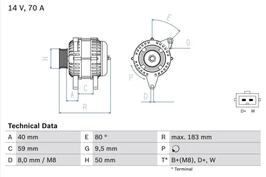 Generator 14 V BOSCH 0 986 038 070 Bild Generator 14 V BOSCH 0 986 038 070